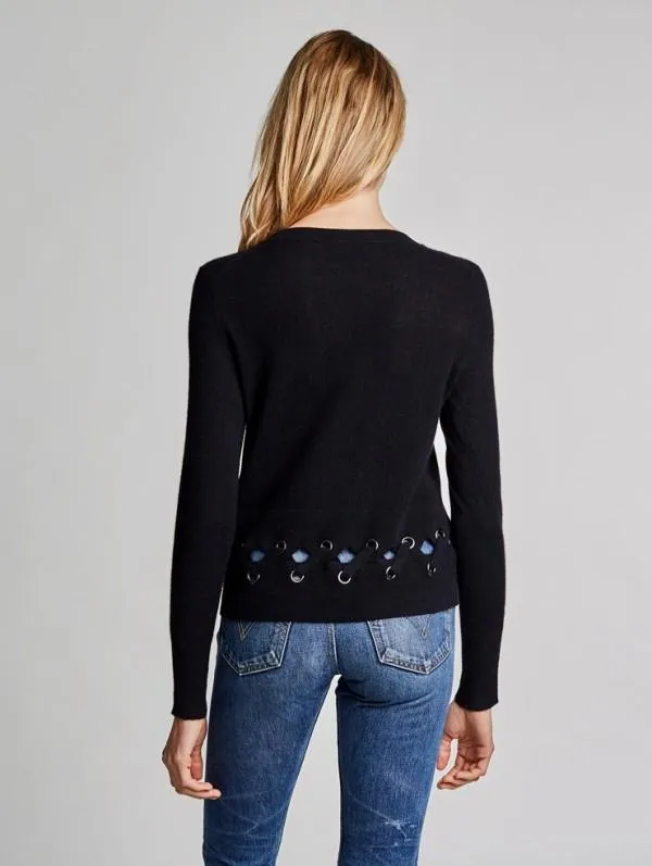 White   Warren - Laced Scallop Hem Crewneck Black