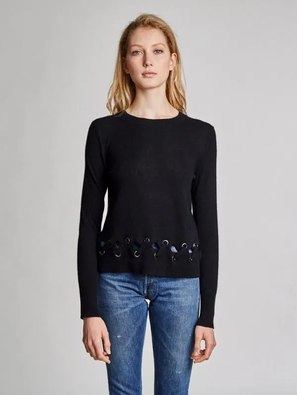 White   Warren - Laced Scallop Hem Crewneck Black