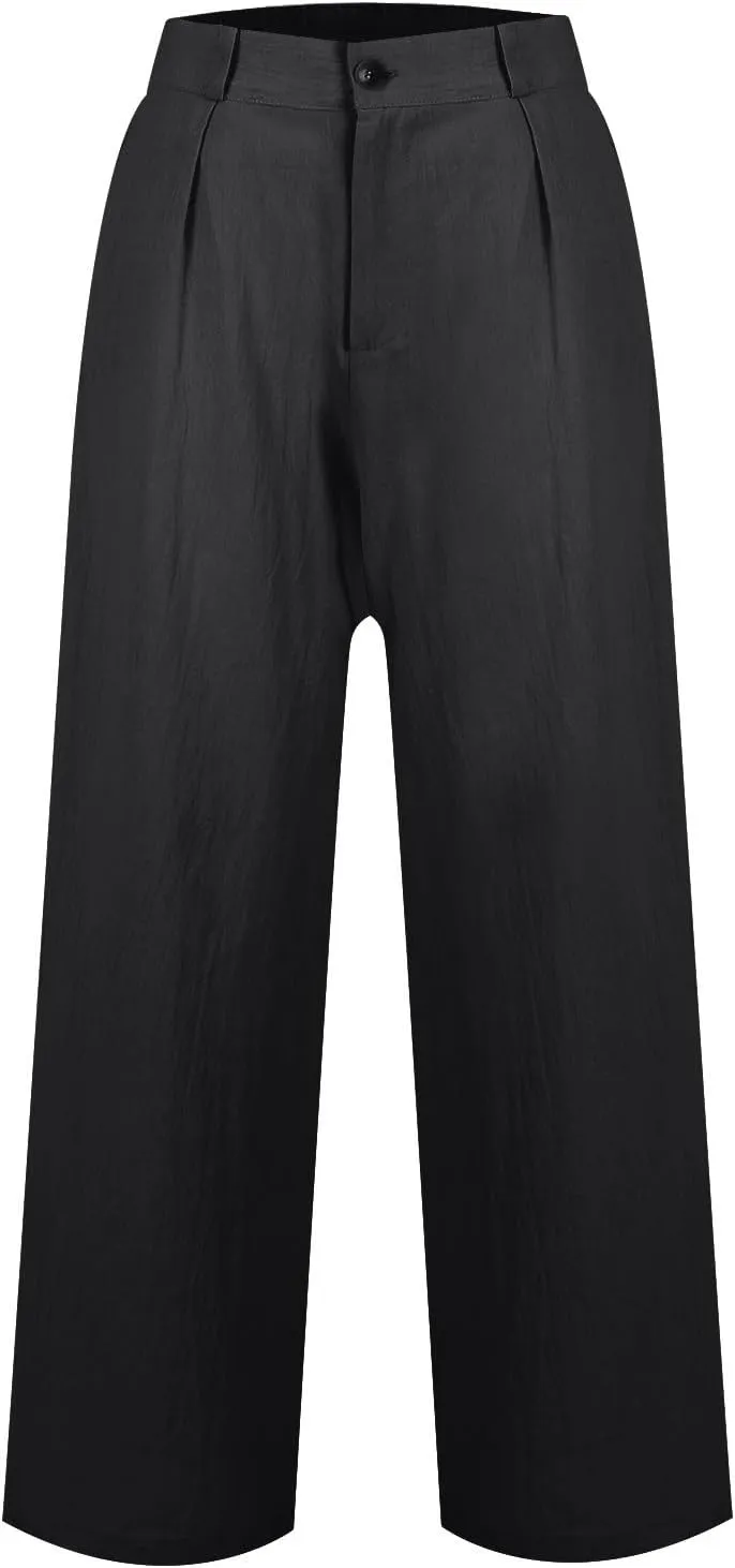 Wide Leg Linen Pants for Women Business Casual High Waisted Dress Pants Office Work Pants Straight Trousers w/Pockets