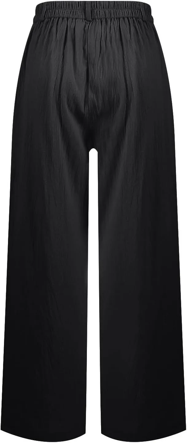 Wide Leg Linen Pants for Women Business Casual High Waisted Dress Pants Office Work Pants Straight Trousers w/Pockets
