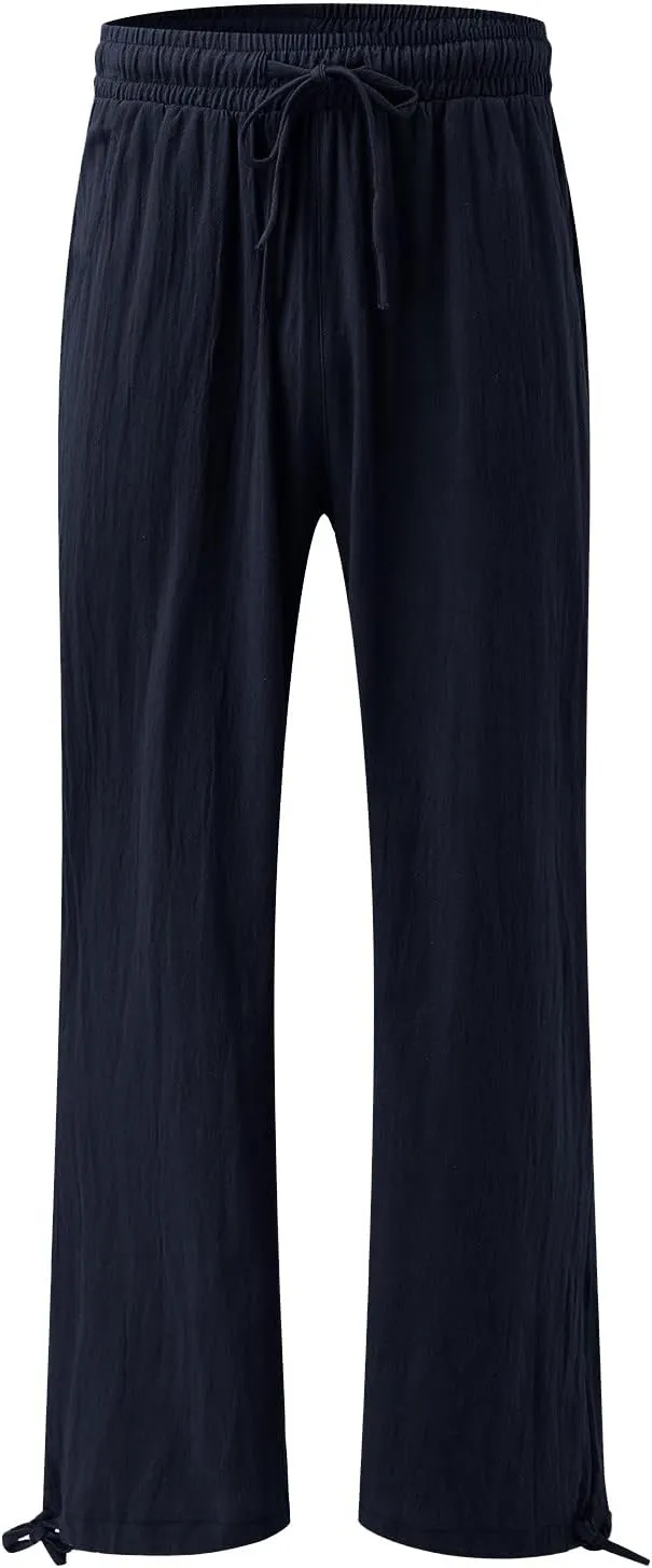 Wide Leg Linen Pants for Women Casual High Waisted Palazzo Pants Lightweight Summer Flowy Beach Trousers with Pockets