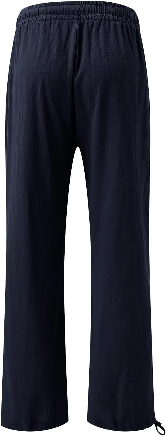 Wide Leg Linen Pants for Women Casual High Waisted Palazzo Pants Lightweight Summer Flowy Beach Trousers with Pockets