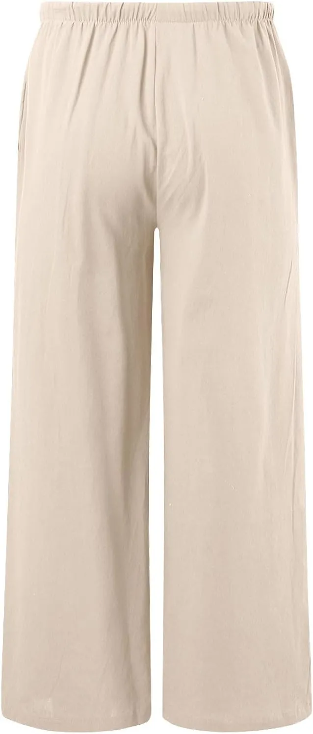 Wide Leg Linen Pants for Women Flowy Summer High Waisted Beach Palazzo Trousers Loose Preppy Yoga Pants Trendy Womens Fashion