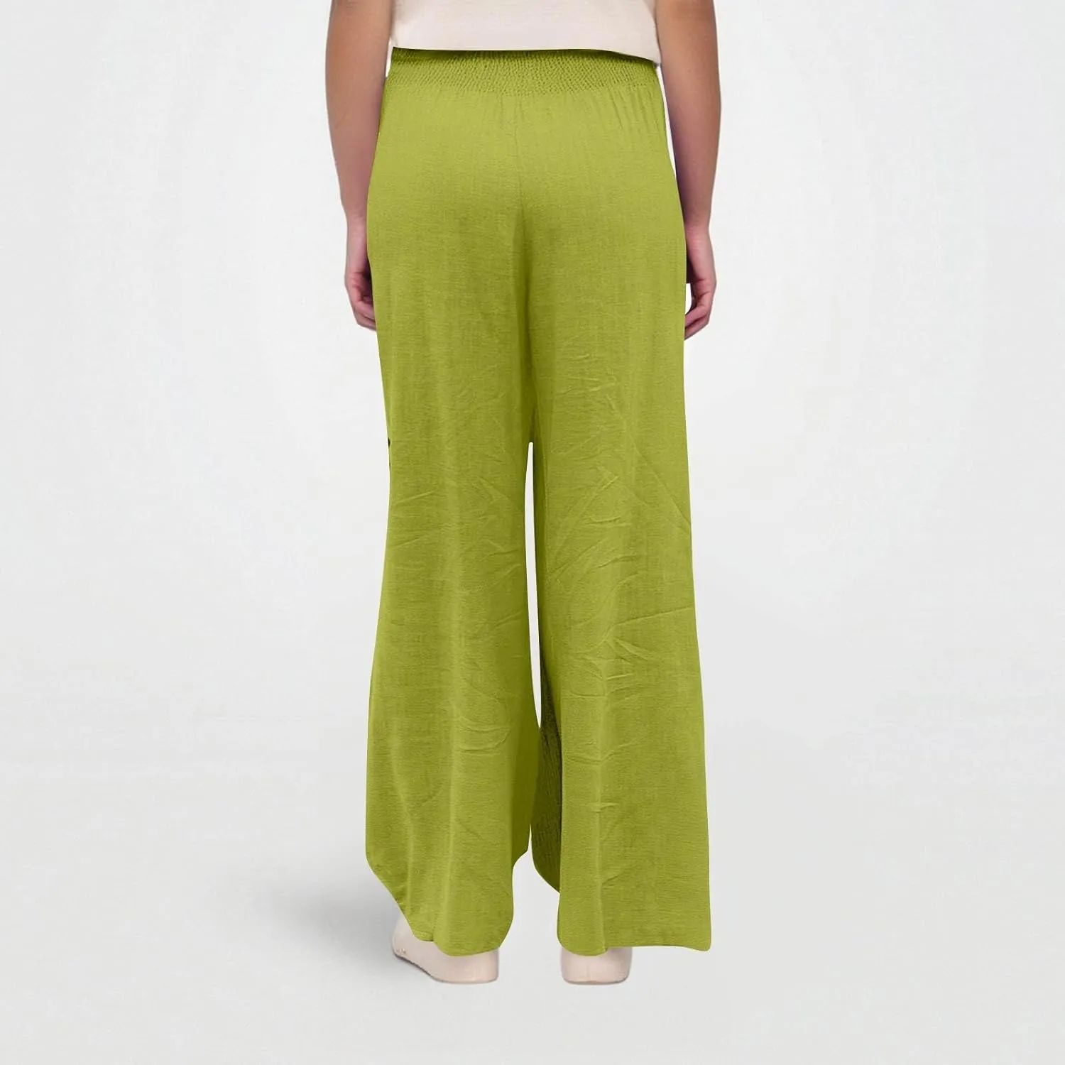 Wide Leg Linen Pants for Women High Waist Summer Palazzo Pants Smocked Elastic Pant Dressy Trouser with Pockets