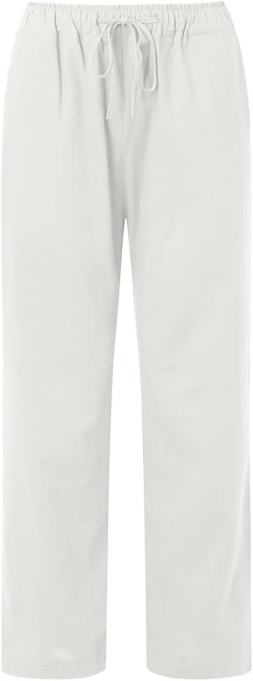 Wide Leg Linen Pants for Women Plus Size Summer Pants Flowy Drawstring Wide Leg Pants High Waisted Palazzo Pant Yoga Trousers