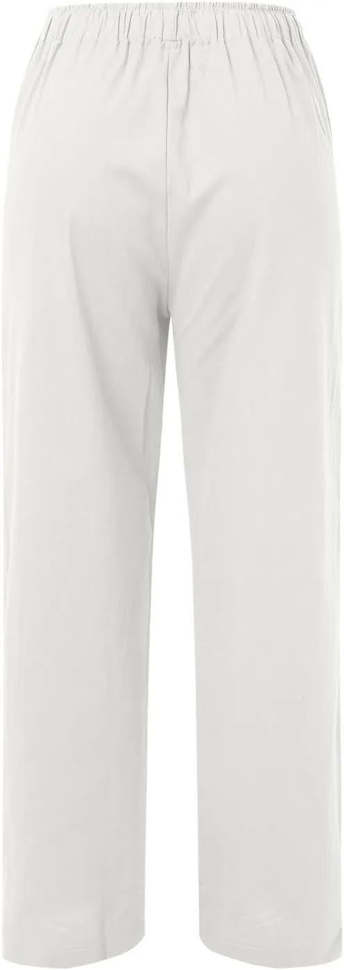 Wide Leg Linen Pants for Women Plus Size Summer Pants Flowy Drawstring Wide Leg Pants High Waisted Palazzo Pant Yoga Trousers