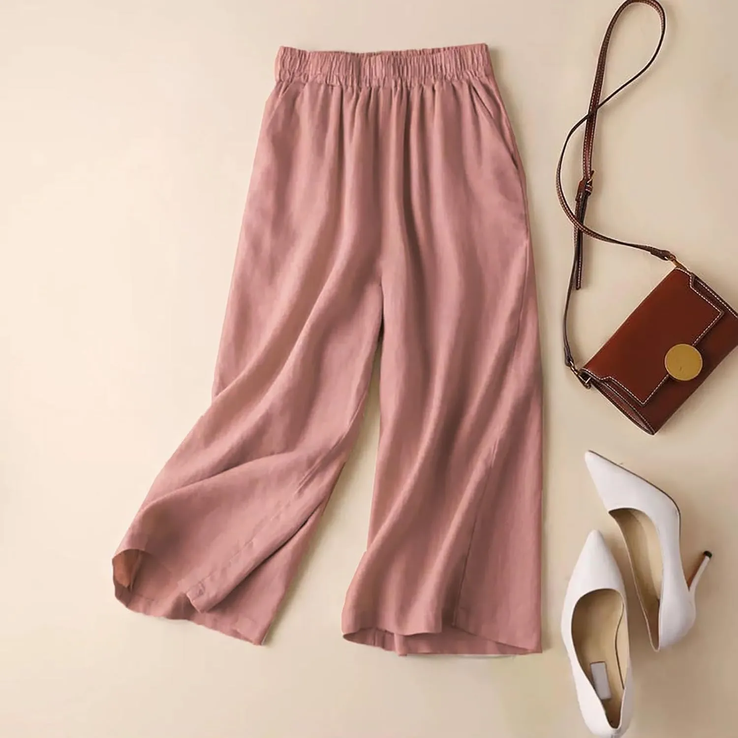 Wide Leg Linen Pants for Women Women Linen Pants Beach Leisure Trousers Linen Blend Pants