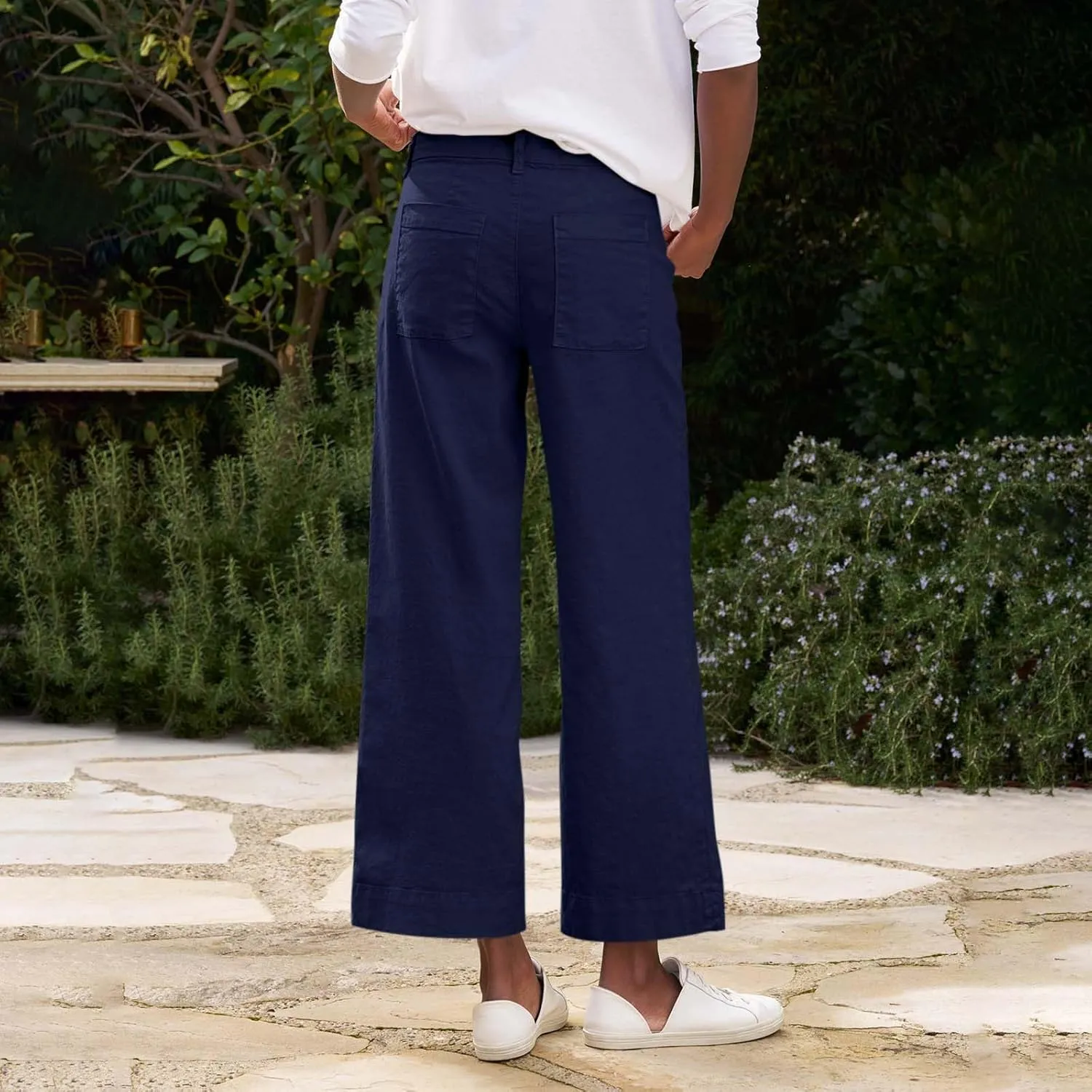 Wide Leg Pants for Women 2025 Summer Casual Straight Leg Crop Pants with Pockets Loose Fit Breathable Vacation Trouser