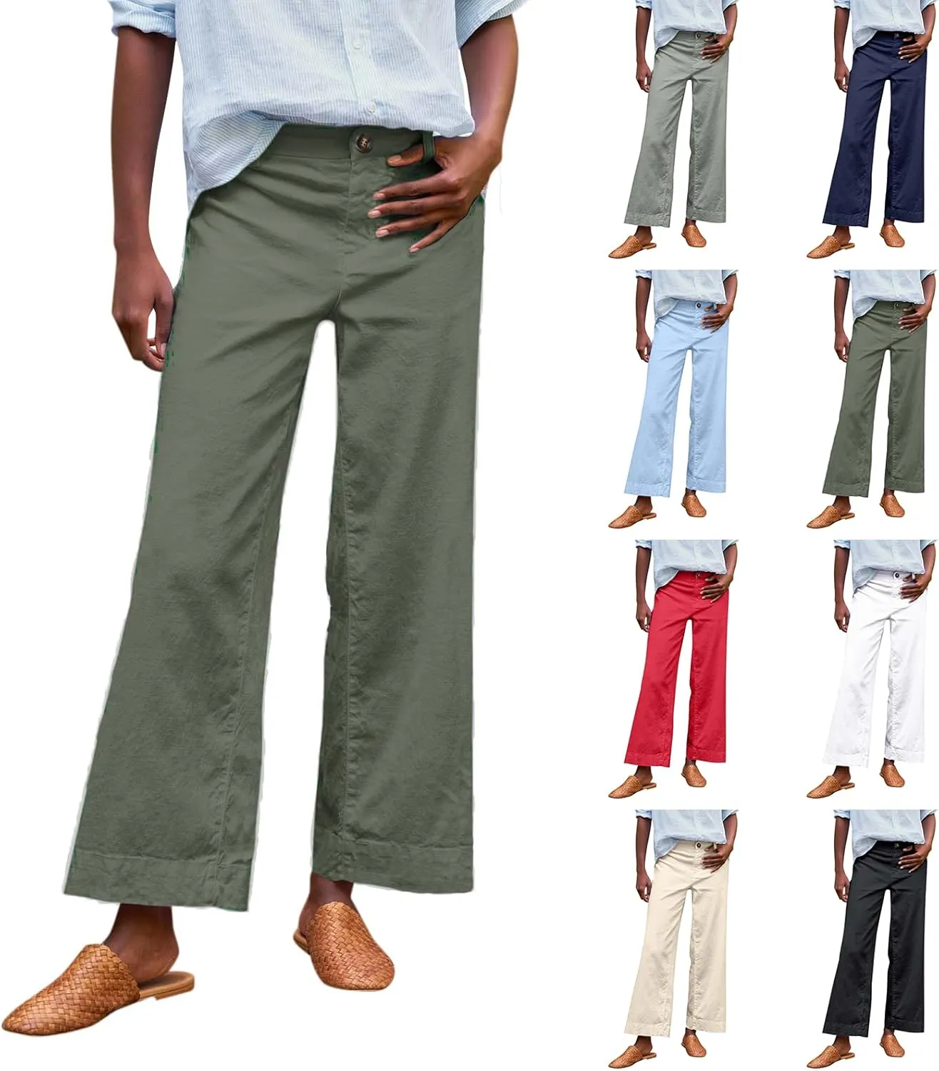 Wide Leg Pants for Women 2025 Summer Casual Straight Leg Crop Pants with Pockets Loose Fit Breathable Vacation Trouser