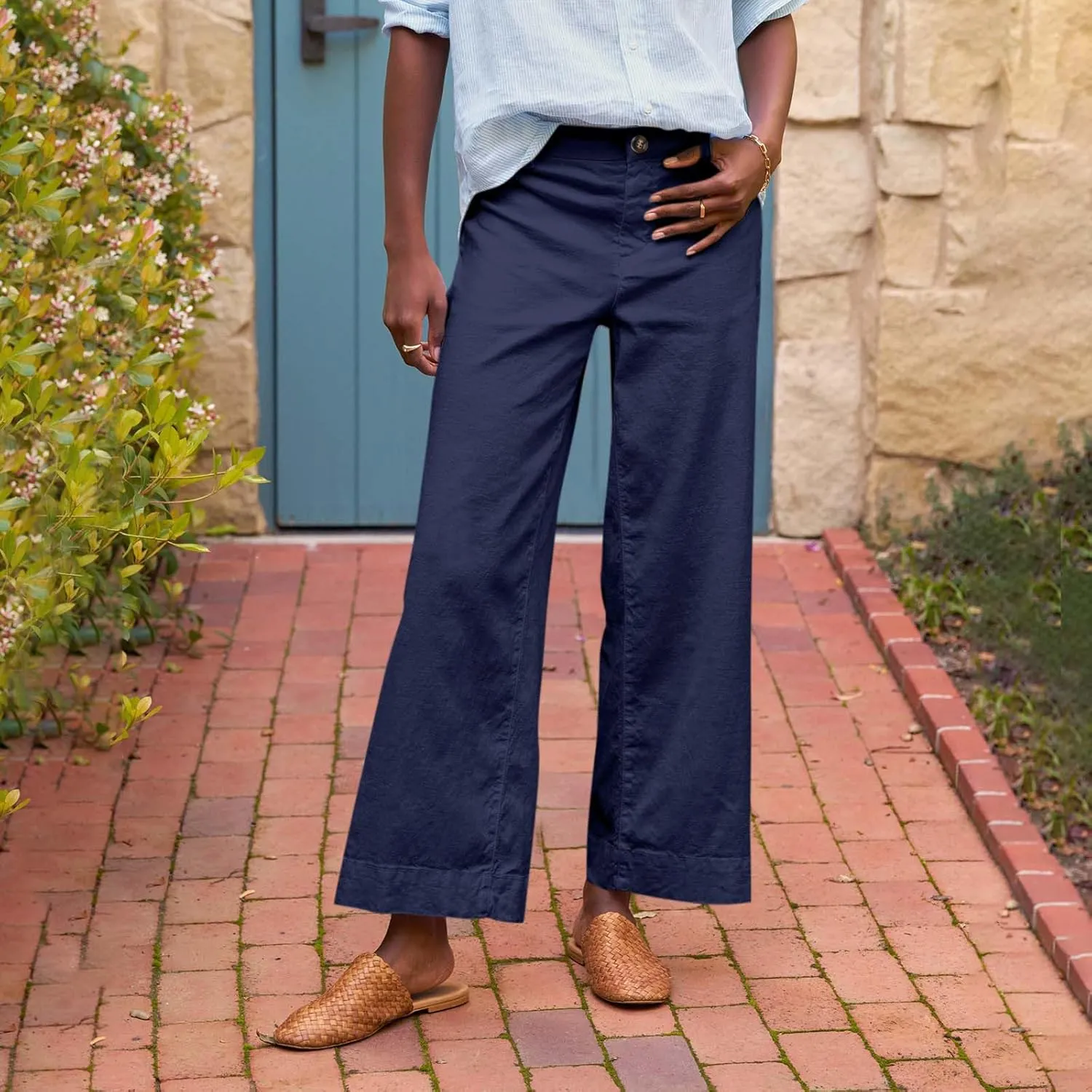 Wide Leg Pants for Women 2025 Summer Casual Straight Leg Crop Pants with Pockets Loose Fit Breathable Vacation Trouser