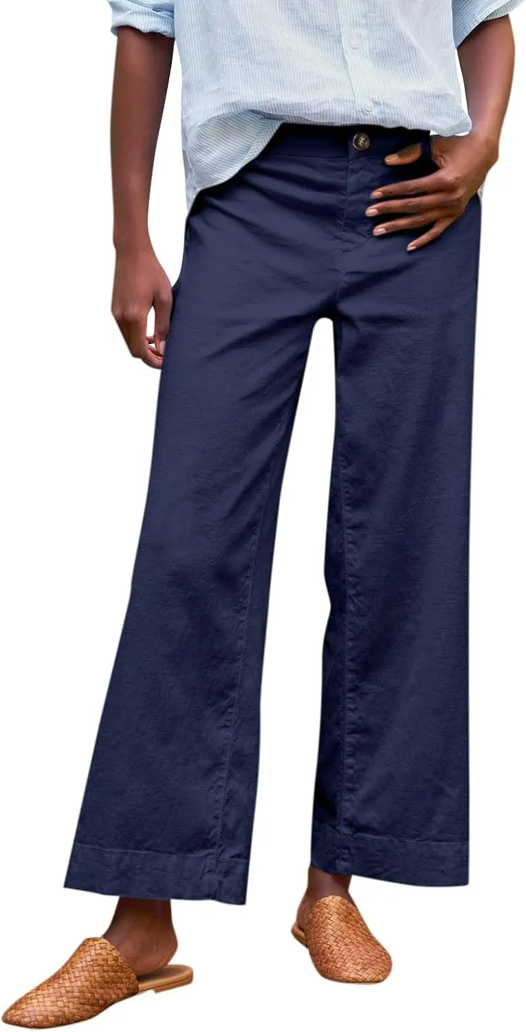 Wide Leg Pants for Women 2025 Summer Casual Straight Leg Crop Pants with Pockets Loose Fit Breathable Vacation Trouser
