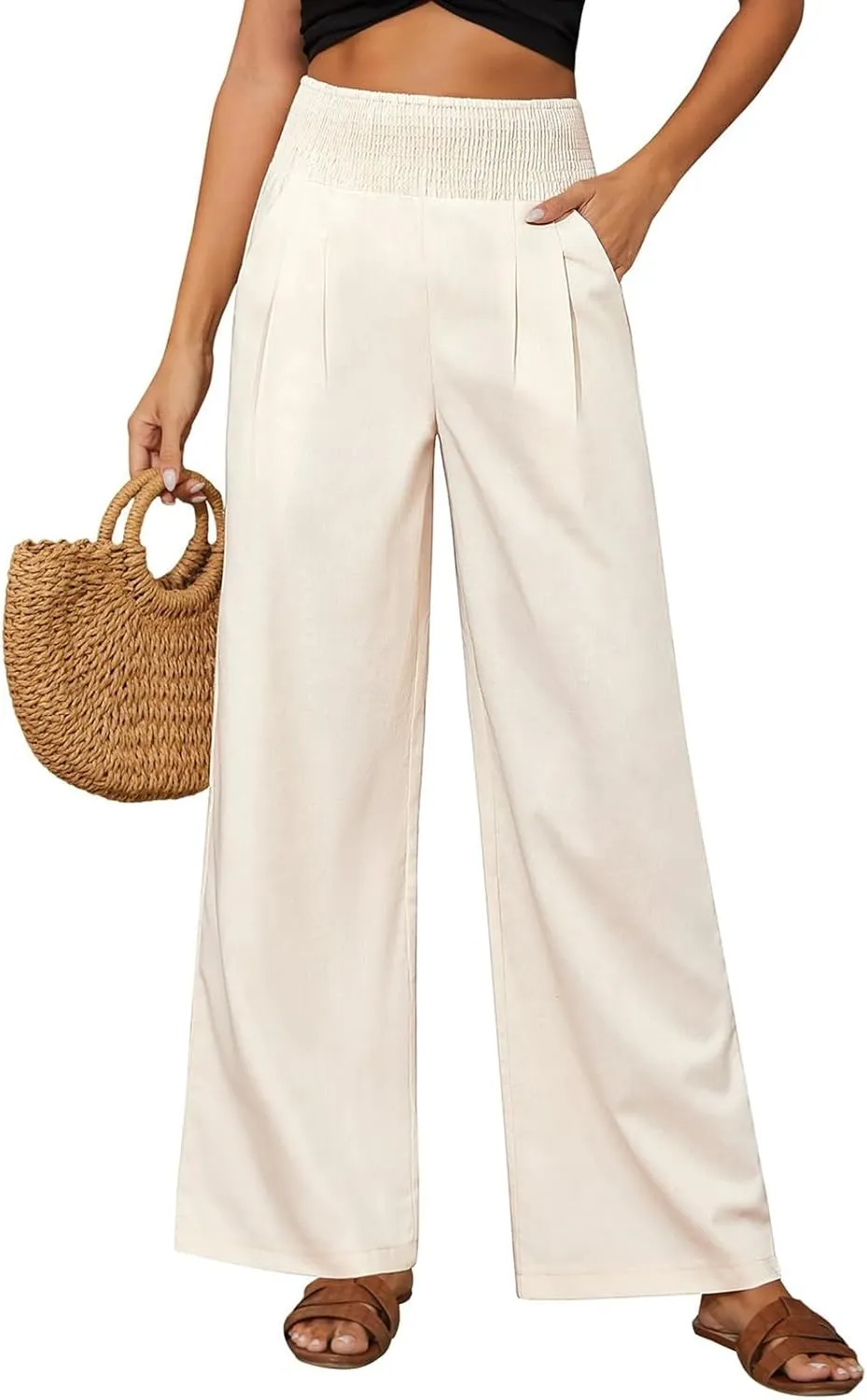 Wide Leg Pants for Women Yoga Work Pants with Pocketsc Pull on High Waist Lounge Sweatpants Casual Loose Dress Pants