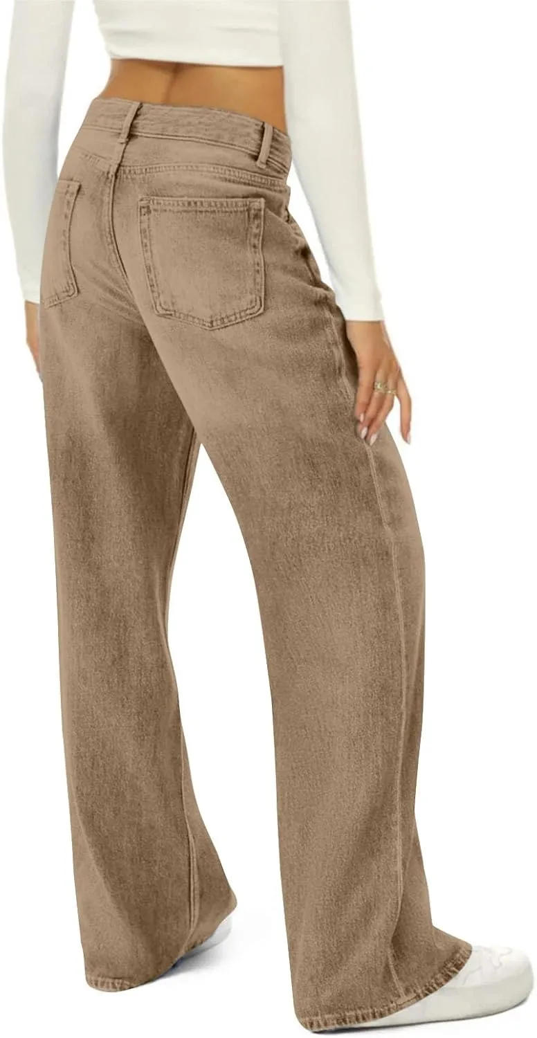 Wide Leg Pants Woman Cargo Flare Jeans with Pockets,Womens Sweatpants Cargo Sterechy High Waisted Petite Button