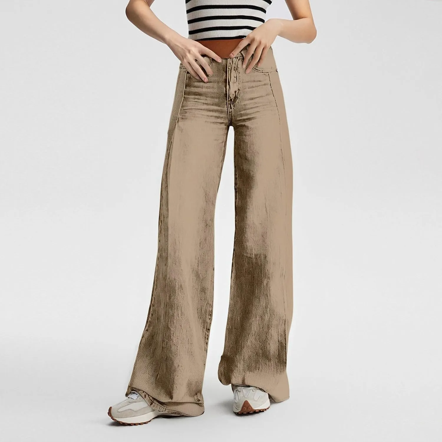 Wide Leg Pants Woman Cargo Flare Jeans with Pockets,Womens Sweatpants Cargo Sterechy High Waisted Petite Button