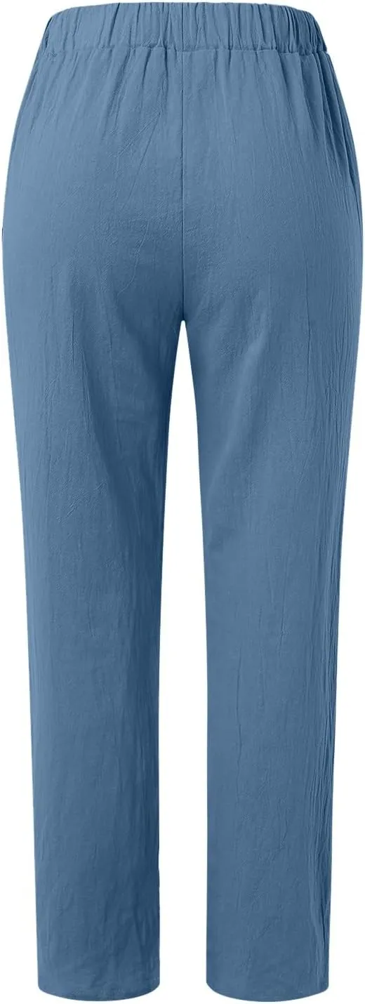 Wide Leg Pants Women Trousers Linen Pants Summer Boho Dressy Ankle Cropped Pants High Waisted Baggy Capris Trousers