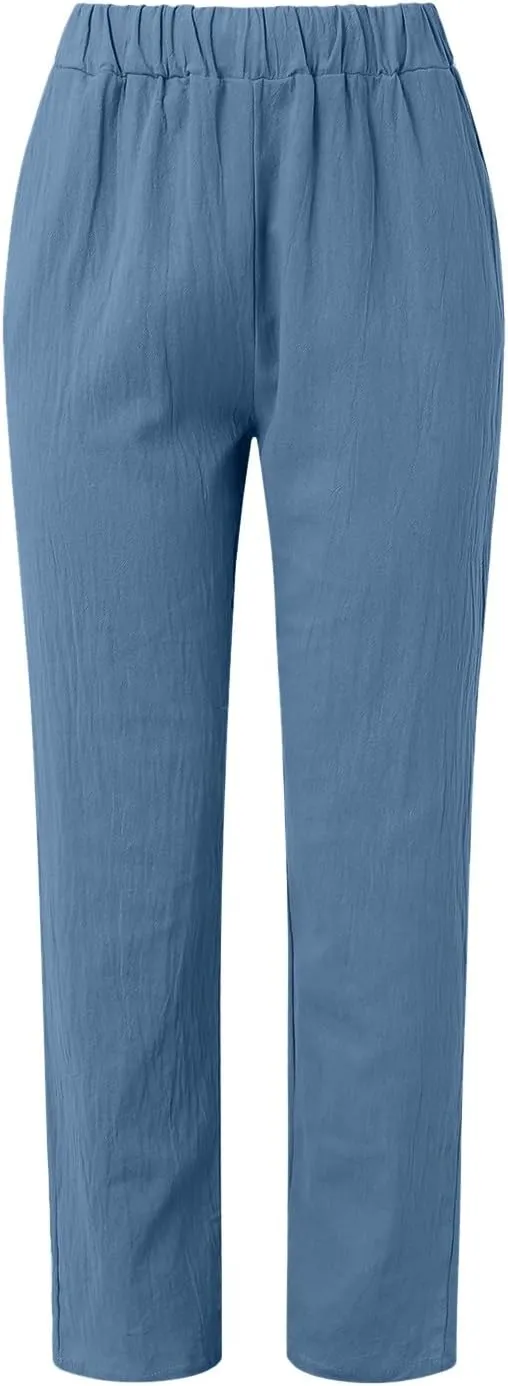 Wide Leg Pants Women Trousers Linen Pants Summer Boho Dressy Ankle Cropped Pants High Waisted Baggy Capris Trousers