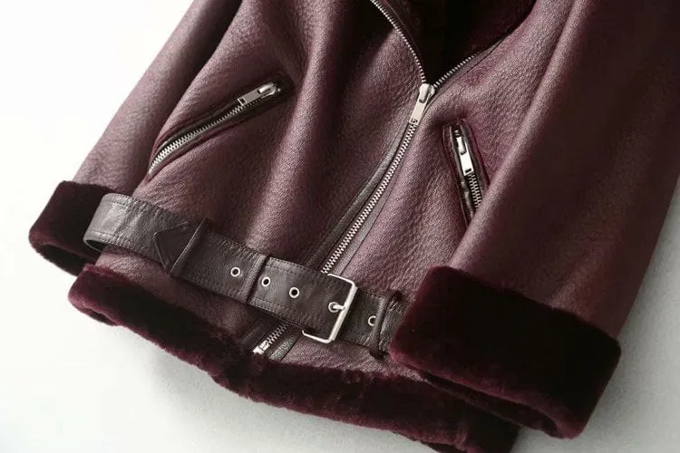 Winter Woman PU Faux Leather Jackets Sheepskin coats