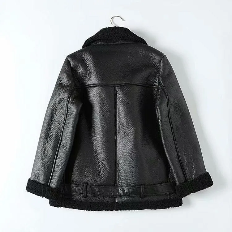 Winter Woman PU Faux Leather Jackets Sheepskin coats