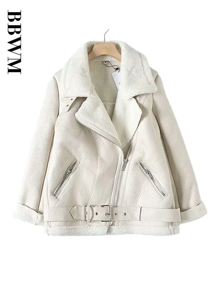 Winter Woman PU Faux Leather Jackets Sheepskin coats