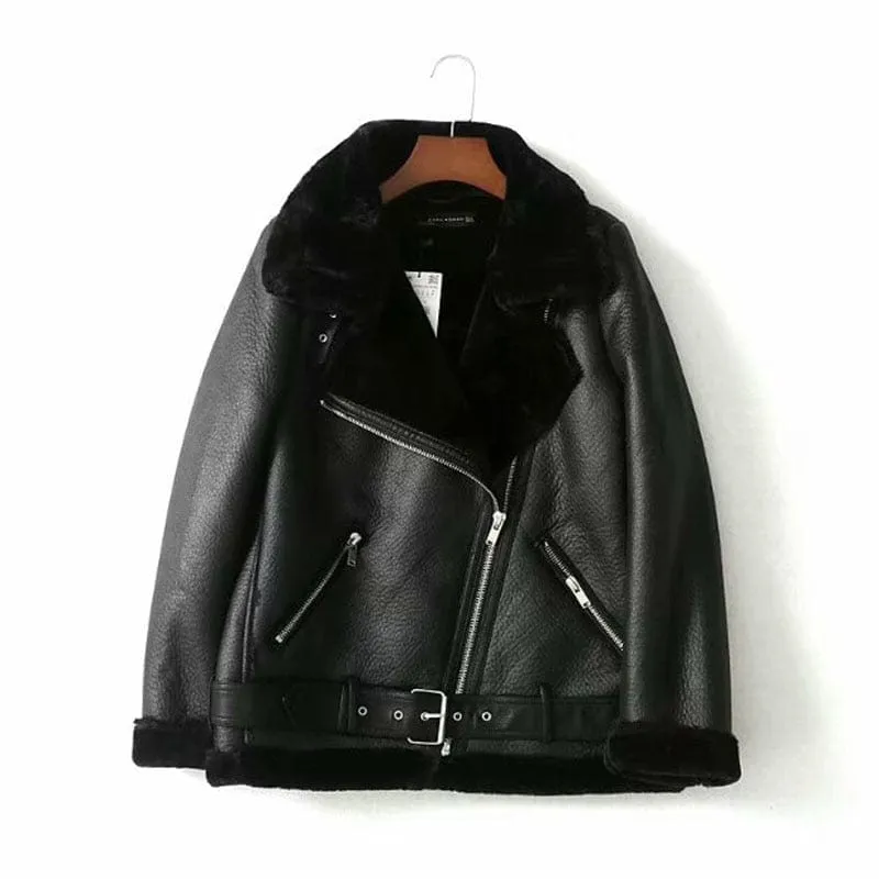 Winter Woman PU Faux Leather Jackets Sheepskin coats