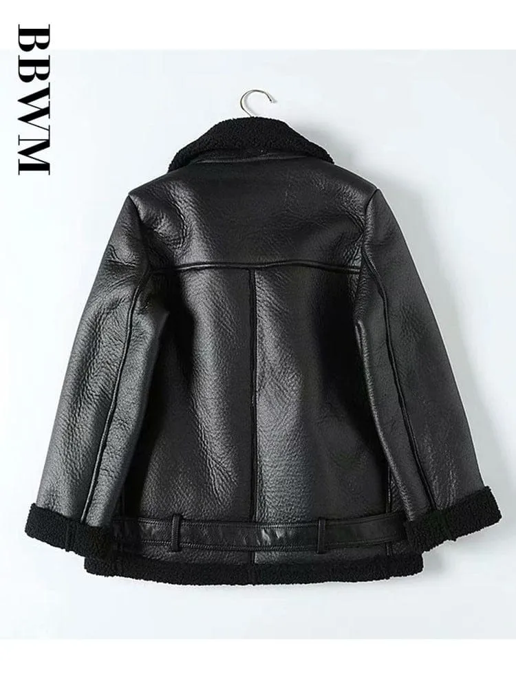 Winter Woman PU Faux Leather Jackets Sheepskin coats