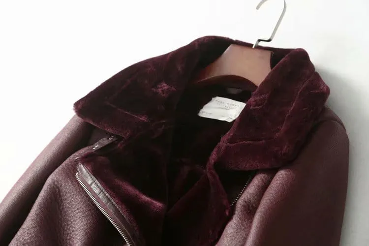 Winter Woman PU Faux Leather Jackets Sheepskin coats