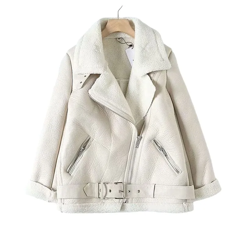 Winter Woman PU Faux Leather Jackets Sheepskin coats
