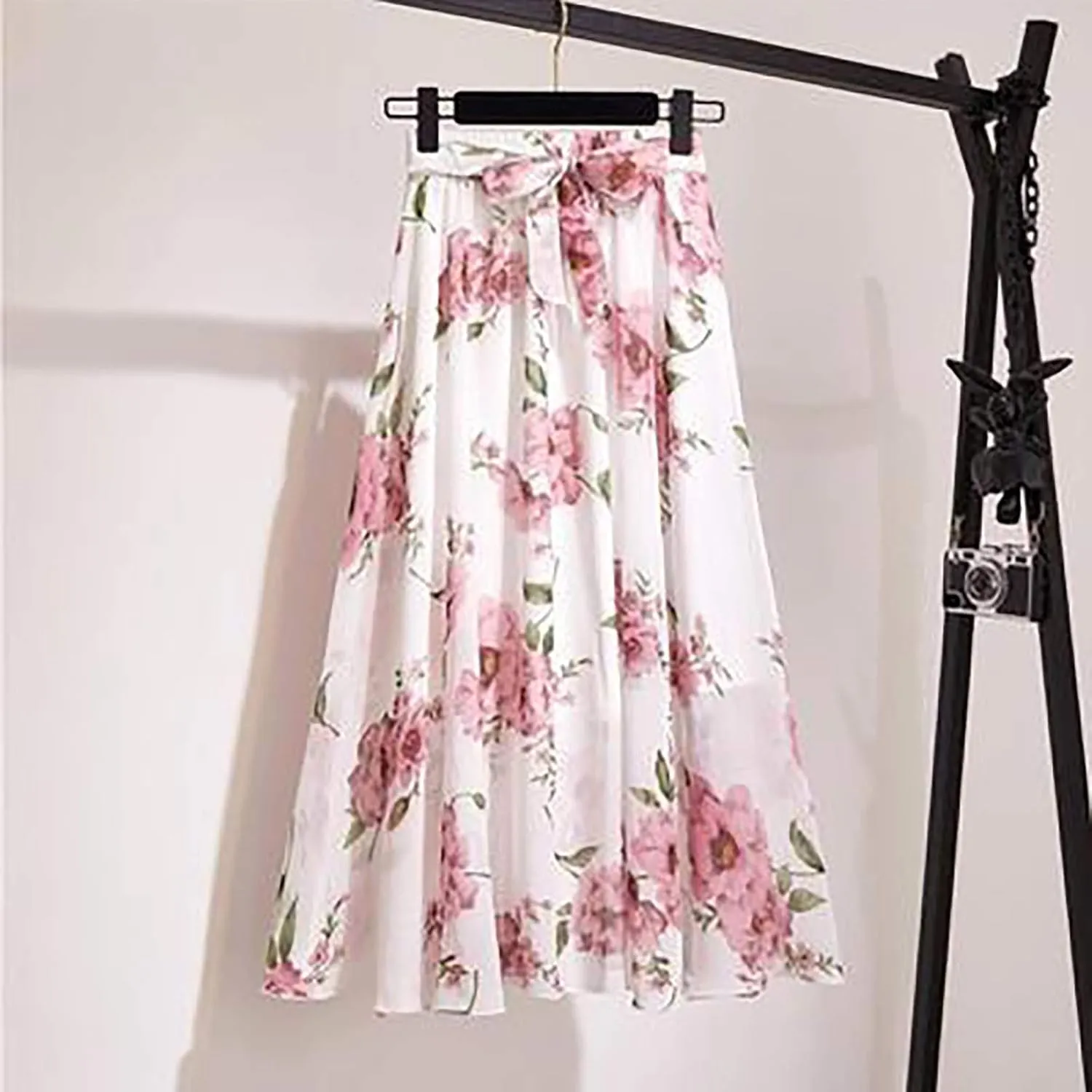 Women 2023 Summer Spring Boho Long Skirts Dress Floral Print Elastic WAIS Beach Maxi Skirt Pleated Cheer Skirt