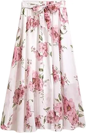 Women 2023 Summer Spring Boho Long Skirts Dress Floral Print Elastic WAIS Beach Maxi Skirt Pleated Cheer Skirt