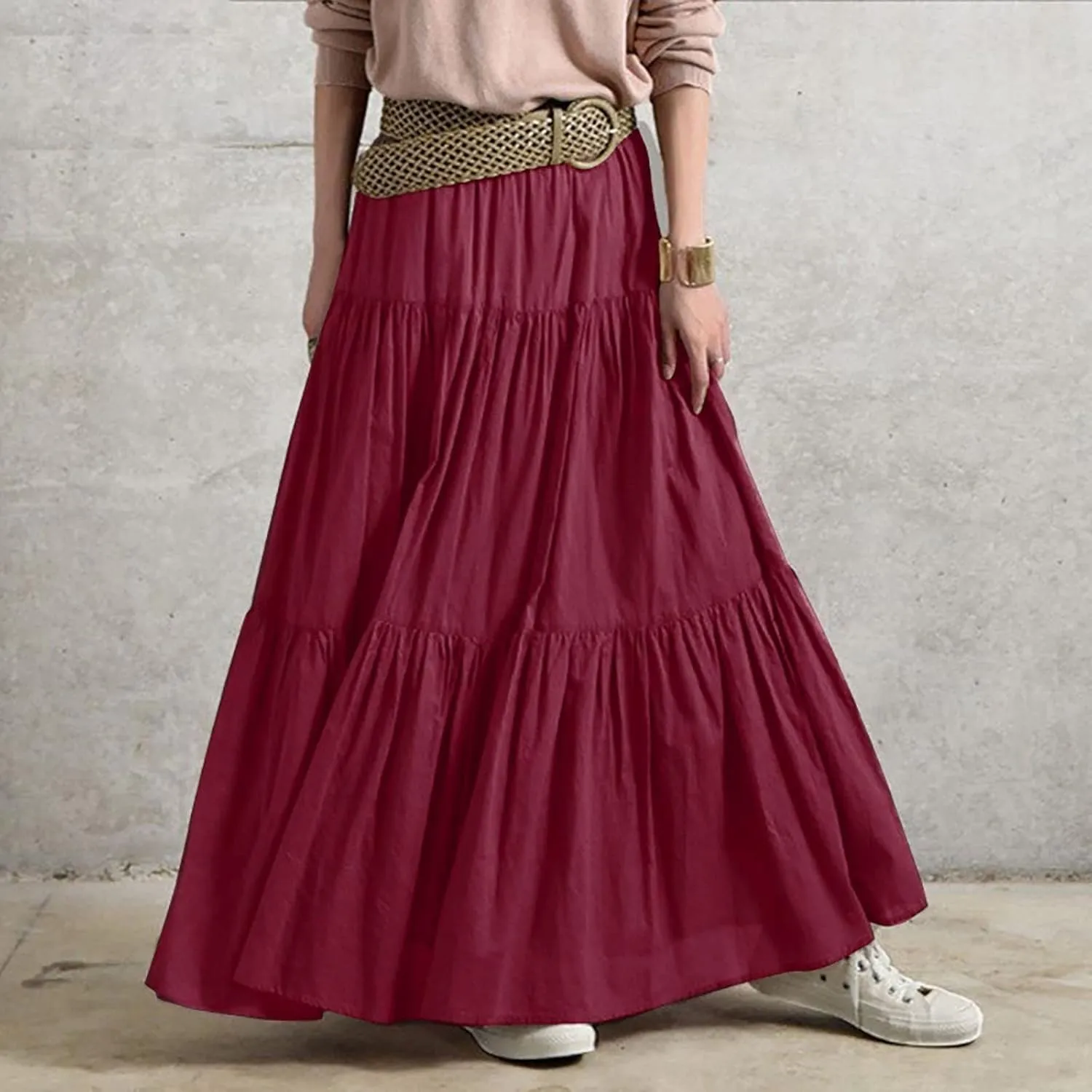 Women 2023 Summer Spring Long Skirts Elegant Ankle Skirts A Line Beach Maxi Skirt Pleated Cheer Skirt Midi Skirts