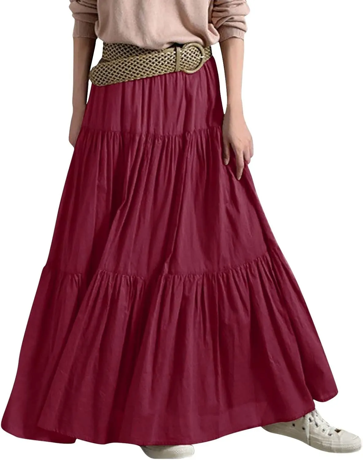 Women 2023 Summer Spring Long Skirts Elegant Ankle Skirts A Line Beach Maxi Skirt Pleated Cheer Skirt Midi Skirts