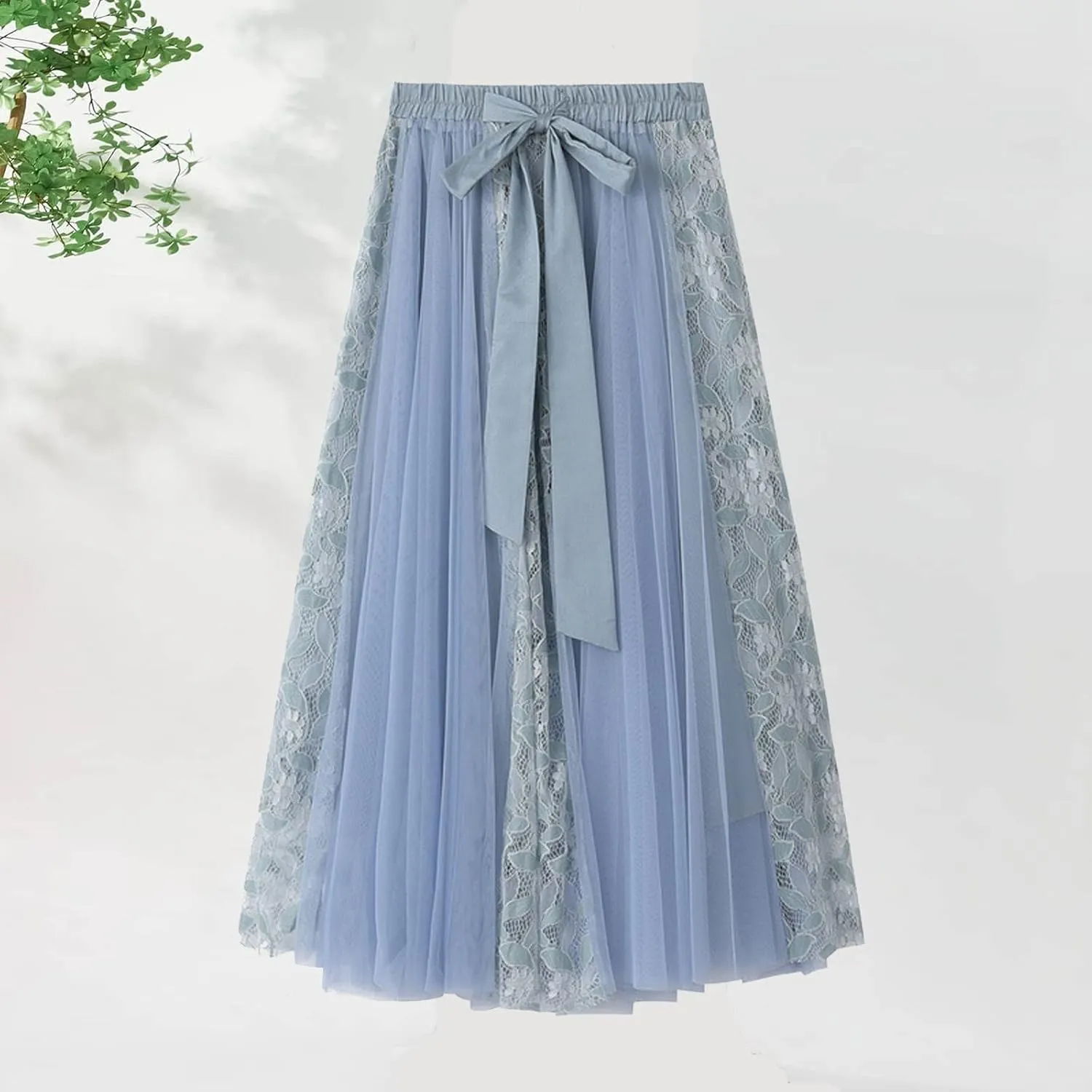 Women A Line Tulle Tutu Skirts Elastic High Waisted Plus Size Stretch Maxi Skirt Pleated Party Summer Dress