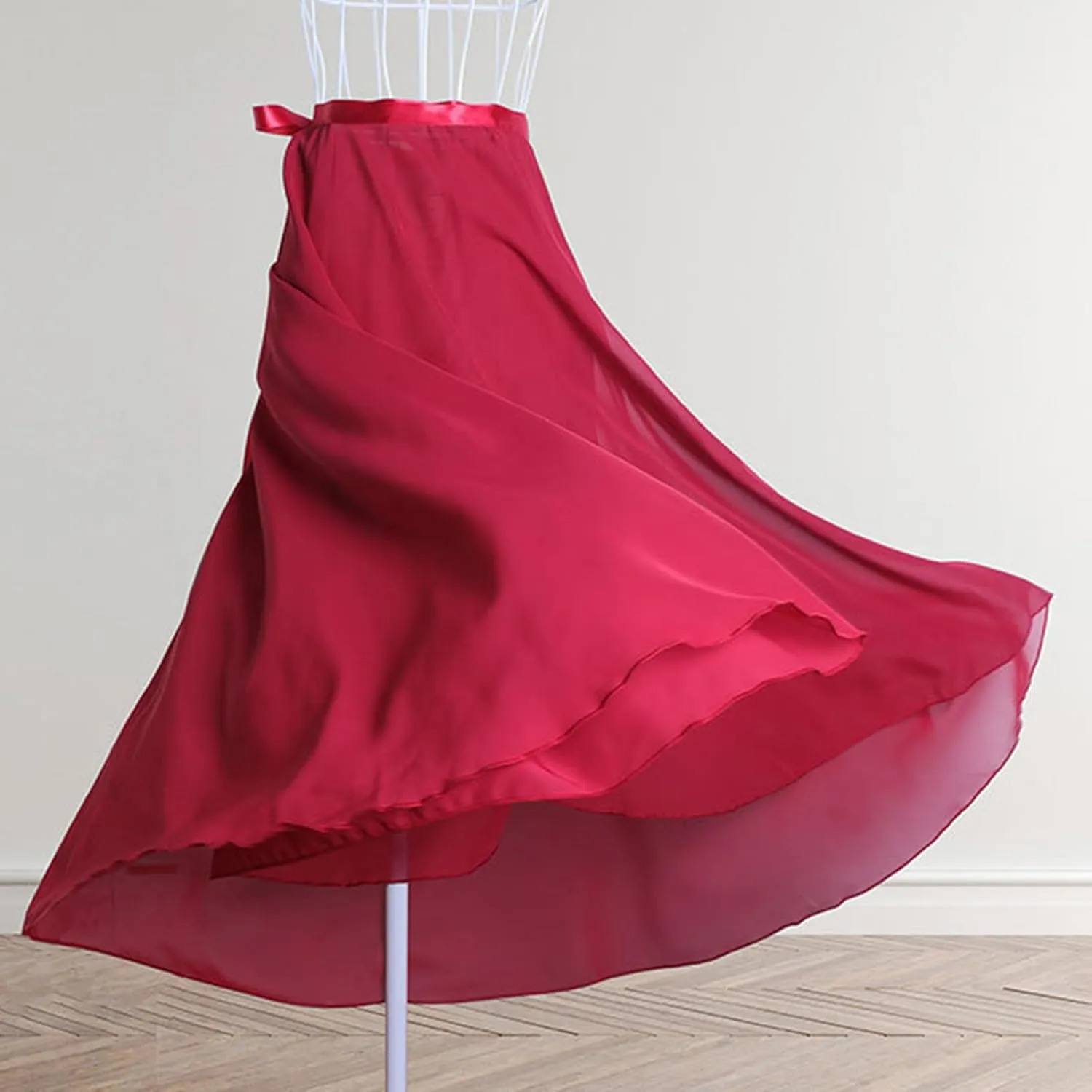 Women Ballet Maxi Skirts High Waist Irregular Hem Long Skirt Flowy Dance Skirts Solid Ankle Length Wrap Skirt