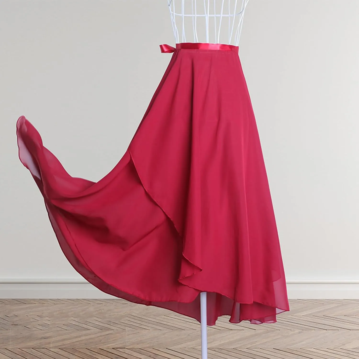 Women Ballet Maxi Skirts High Waist Irregular Hem Long Skirt Flowy Dance Skirts Solid Ankle Length Wrap Skirt
