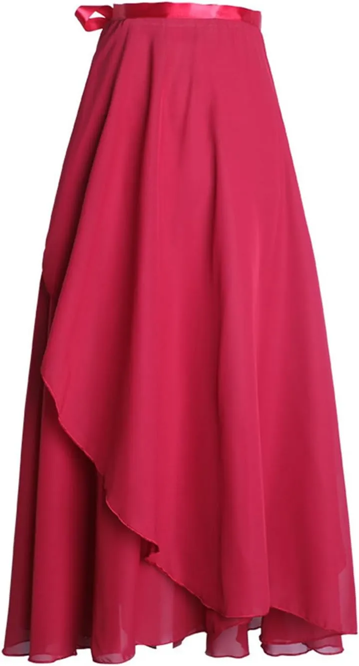 Women Ballet Maxi Skirts High Waist Irregular Hem Long Skirt Flowy Dance Skirts Solid Ankle Length Wrap Skirt