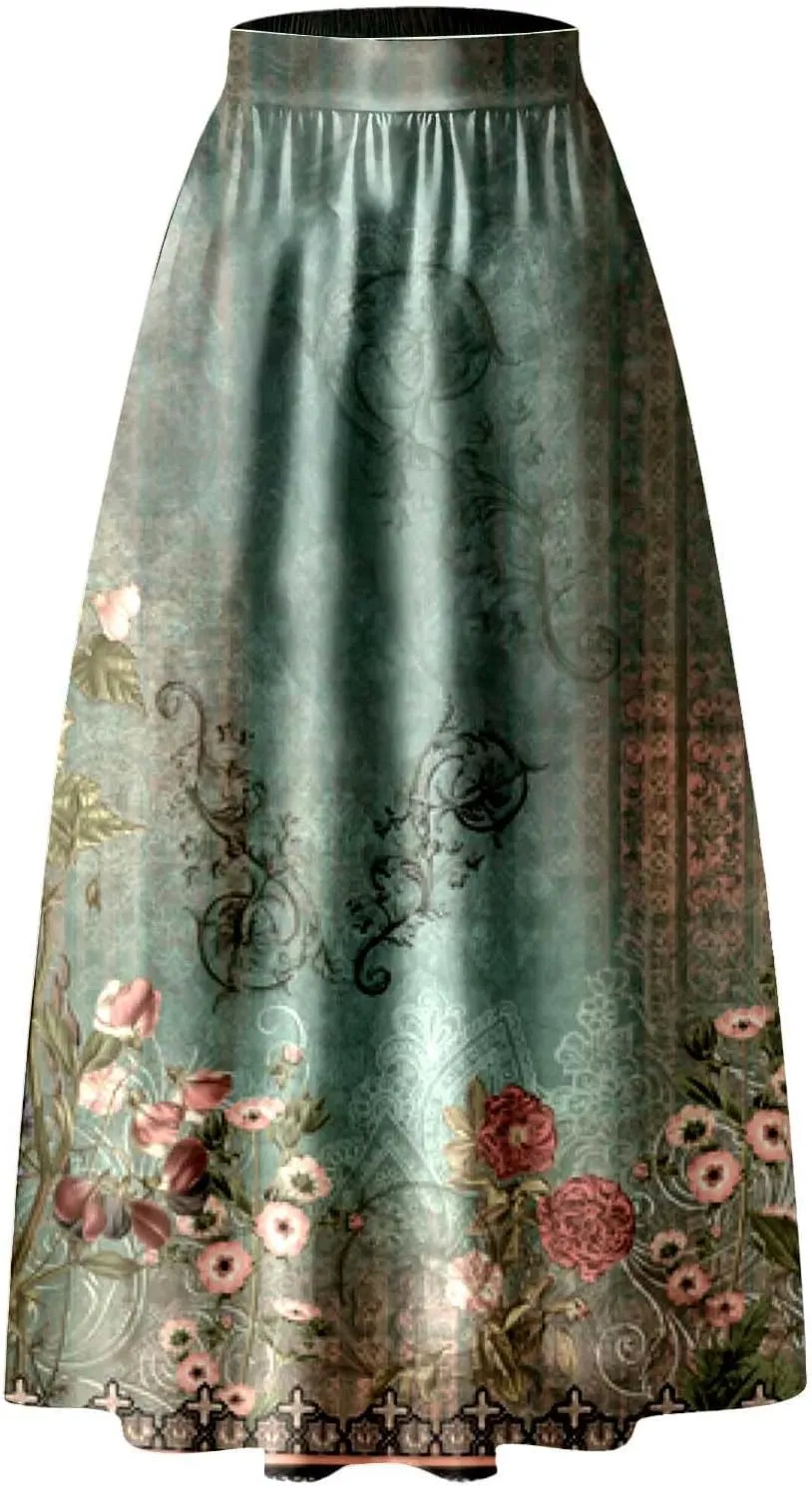 Women Boho Floral Print Maxi Skirt High Waist Vintage Bohemian Long Skirt Loose Fit Evening Party Skirt with Pockets