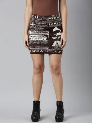 Women Brown Printed Mini Skirts