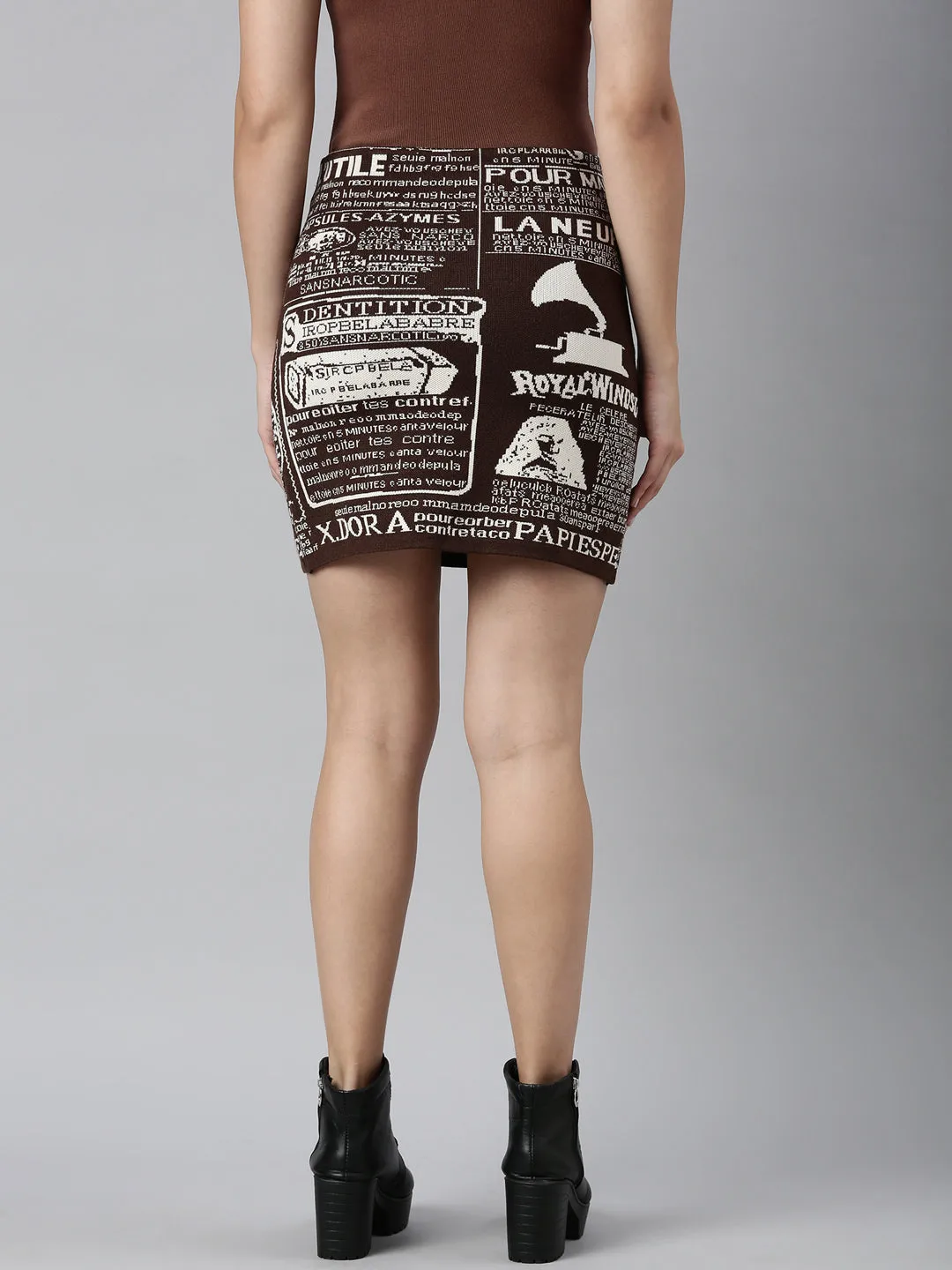 Women Brown Printed Mini Skirts