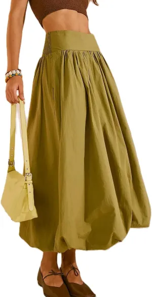 Women Bubble Long Skirt Y2k Flowy Swing A Line Maxi Skirt Cute Ruffle Pleated Midi Skirt Summer Balloon Skirt