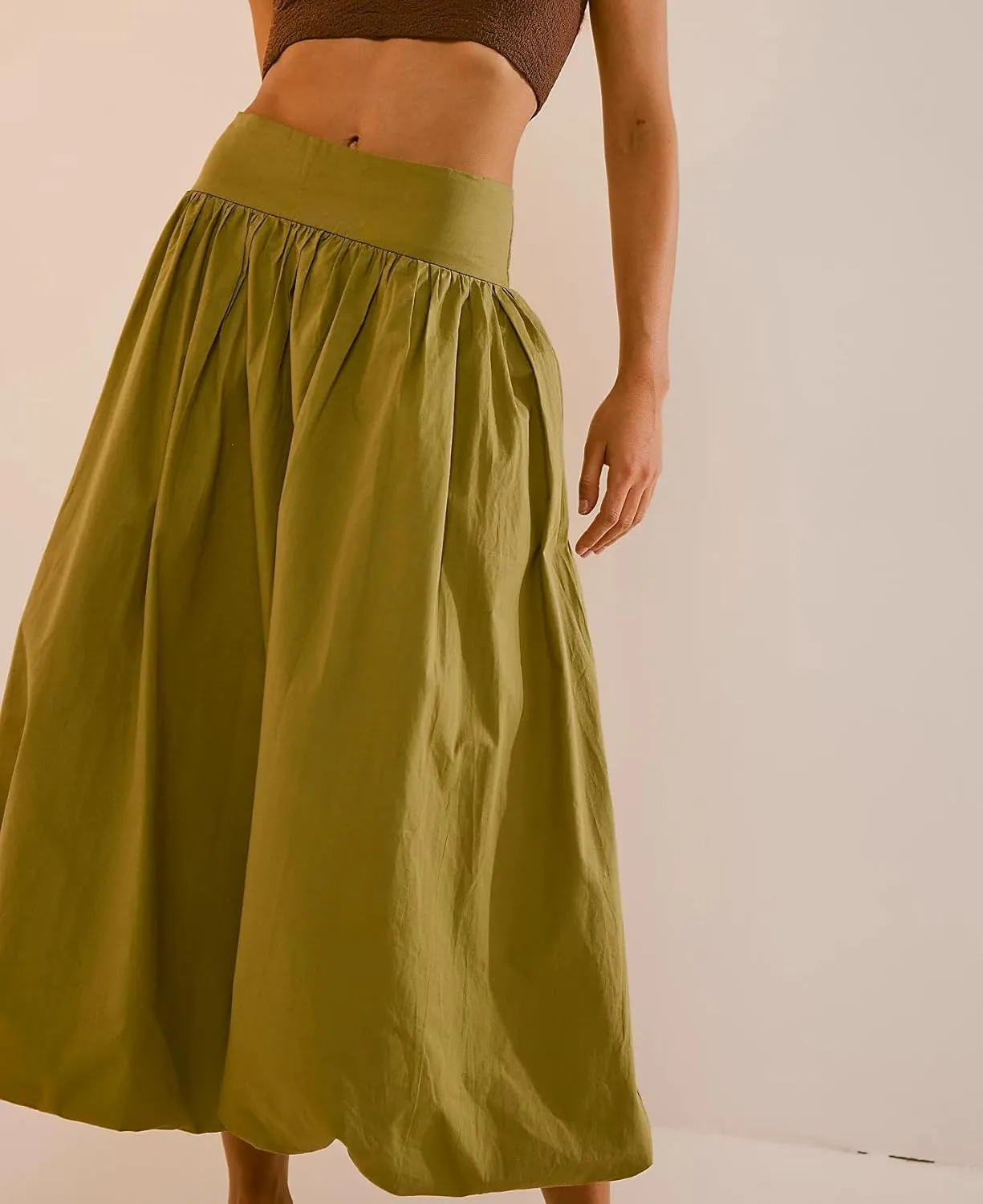 Women Bubble Long Skirt Y2k Flowy Swing A Line Maxi Skirt Cute Ruffle Pleated Midi Skirt Summer Balloon Skirt