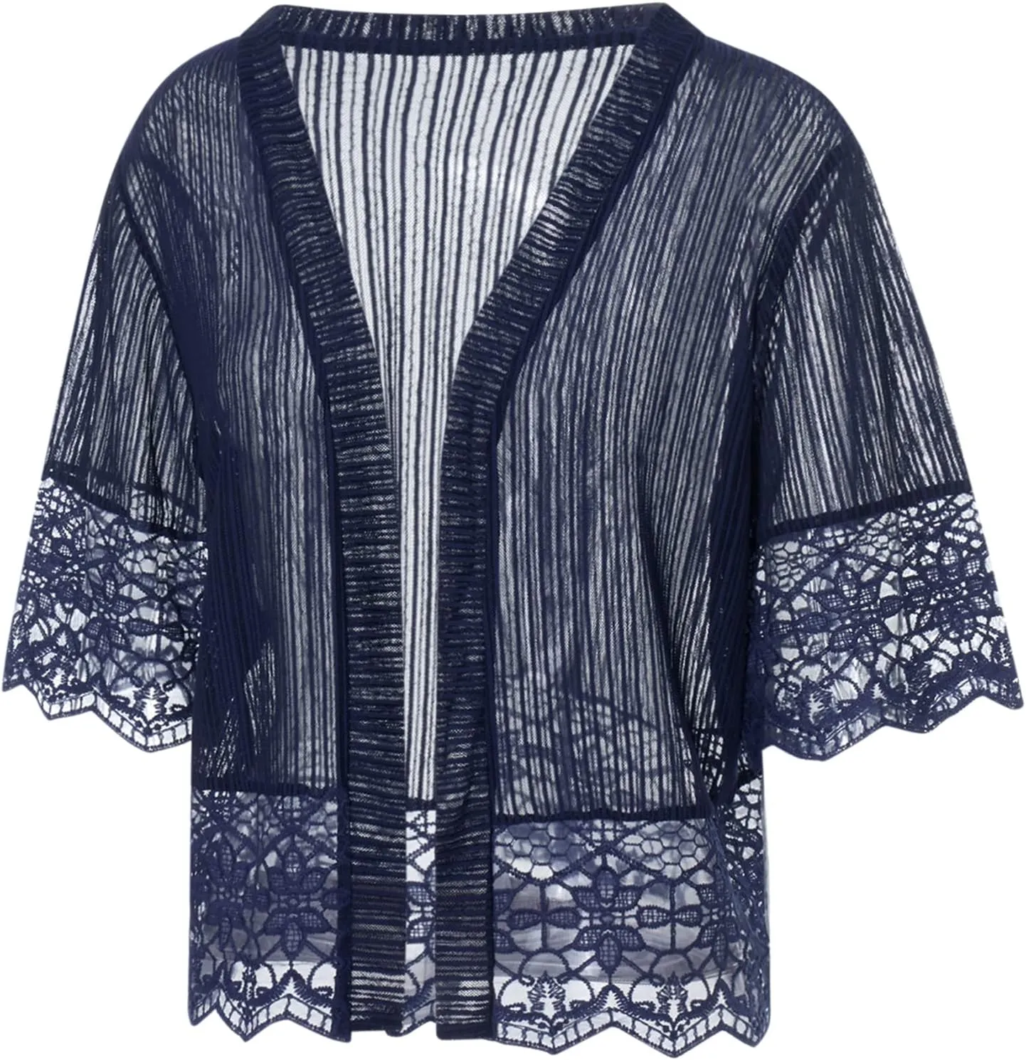 Women Casual Lace Crochet Cardigan Short Sleeve Sheer Cover Up Jacket Ruffle Open Front Blouse Tops Summer Kimono Cardigans