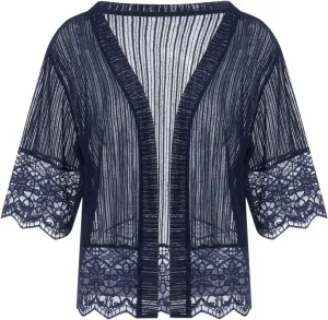 Women Casual Lace Crochet Cardigan Short Sleeve Sheer Cover Up Jacket Ruffle Open Front Blouse Tops Summer Kimono Cardigans