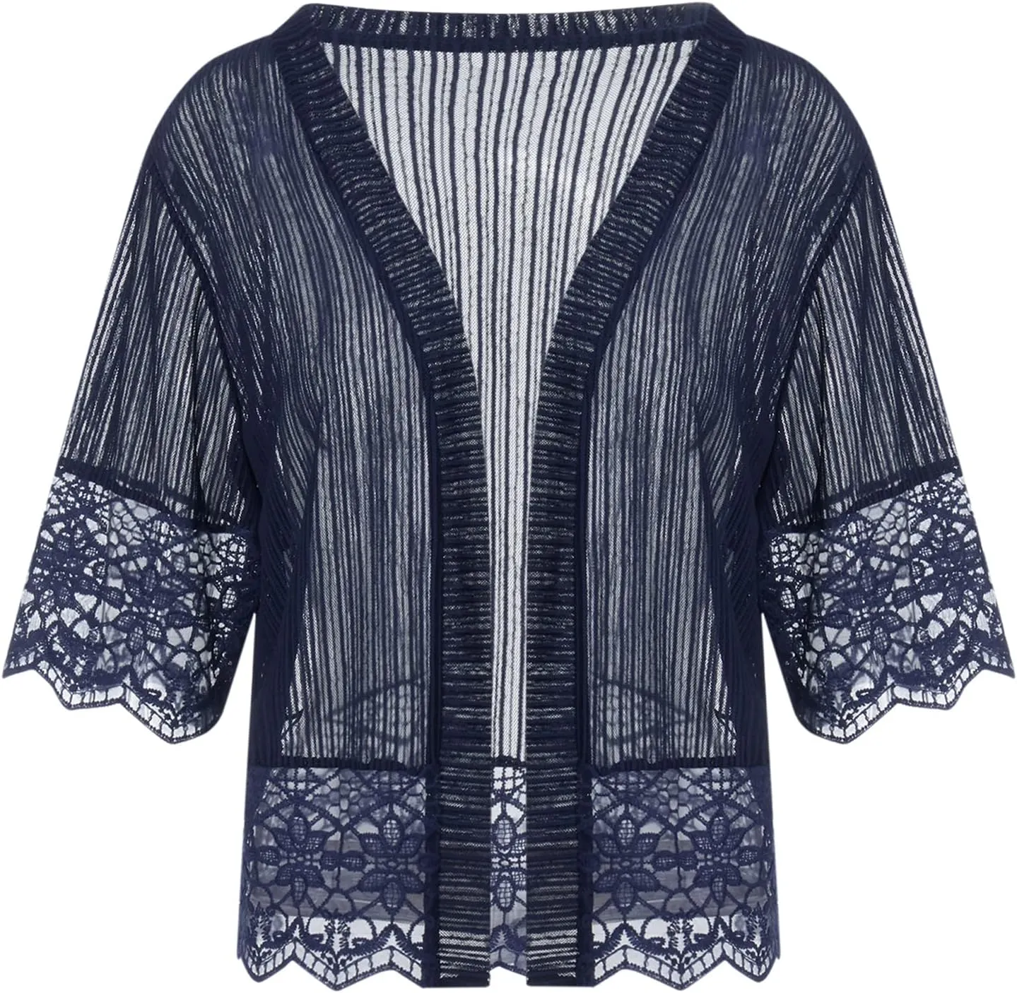 Women Casual Lace Crochet Cardigan Short Sleeve Sheer Cover Up Jacket Ruffle Open Front Blouse Tops Summer Kimono Cardigans