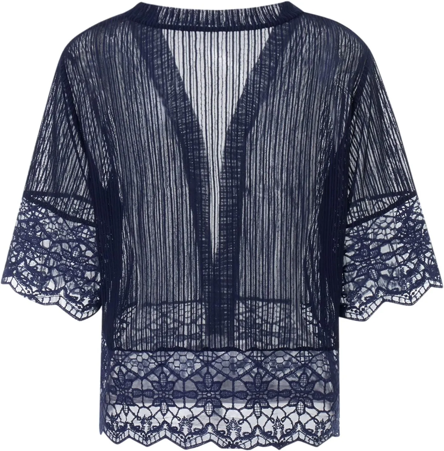 Women Casual Lace Crochet Cardigan Short Sleeve Sheer Cover Up Jacket Ruffle Open Front Blouse Tops Summer Kimono Cardigans