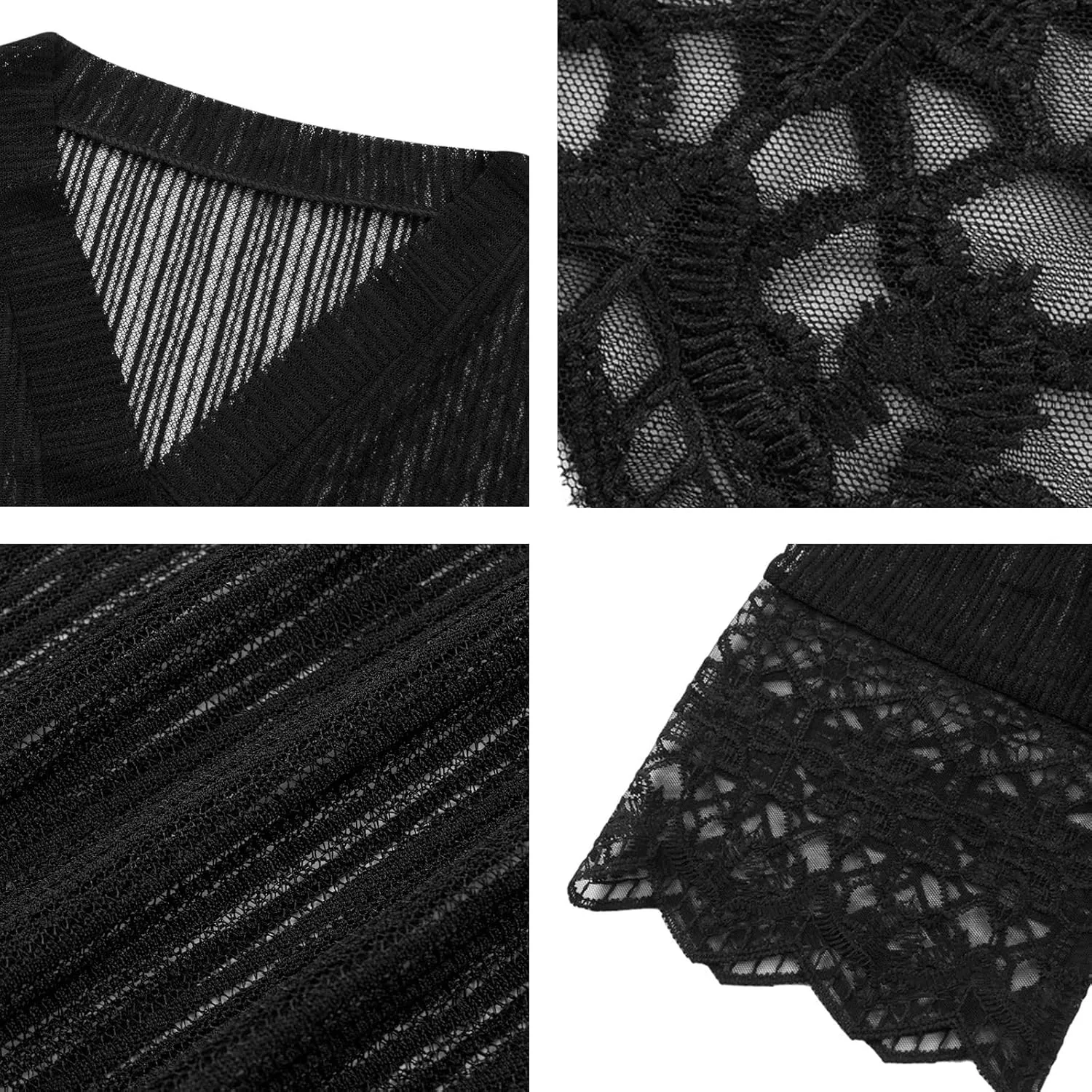 Women Casual Lace Crochet Cardigan Short Sleeve Sheer Cover Up Jacket Ruffle Open Front Blouse Tops Summer Kimono Cardigans