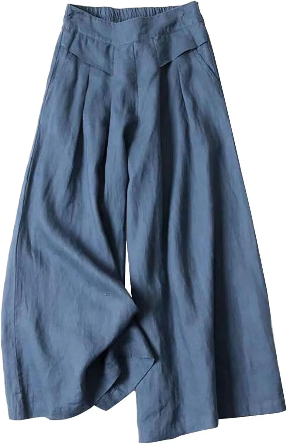 Women Cotton Linen Summer Pull On Pant Trousers Elastic Waisted Ankle Length Slim Fit Trouser Vacation