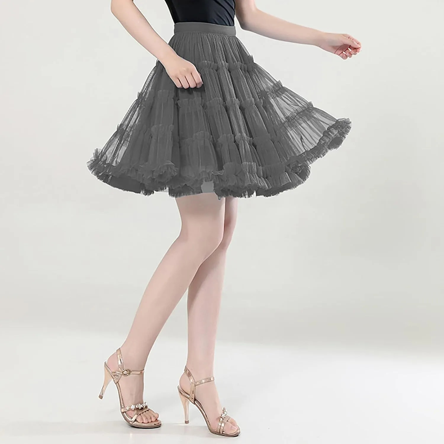 Women Dance Party High Waisted Ruffles Tulle Half Skirt Holiday Party Costume Tutu Ballet Skirts Skirt Plus Size