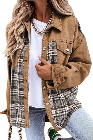 Women Denim Jean Jacket Plaid Shackets Button Down Lightweight Oversized Pocketed Coat Outfits Tops 2024 Fall
