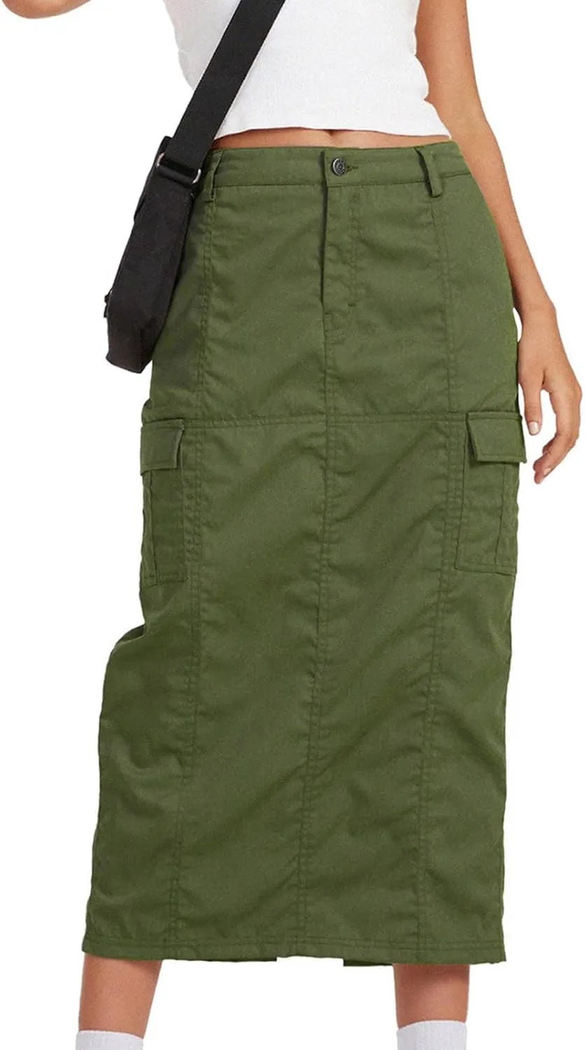 Women Denim Skirts Casual High Waist Midi Bodycon Skirt Fashion Jean Skirts Solid Trendy Half Dress Side Pockets