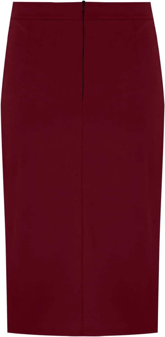 Women Dressy Work Pencil Skirts Stretchy High Waist Bodycon Midi Skirt Solid Business Office Skirt with Back Slit